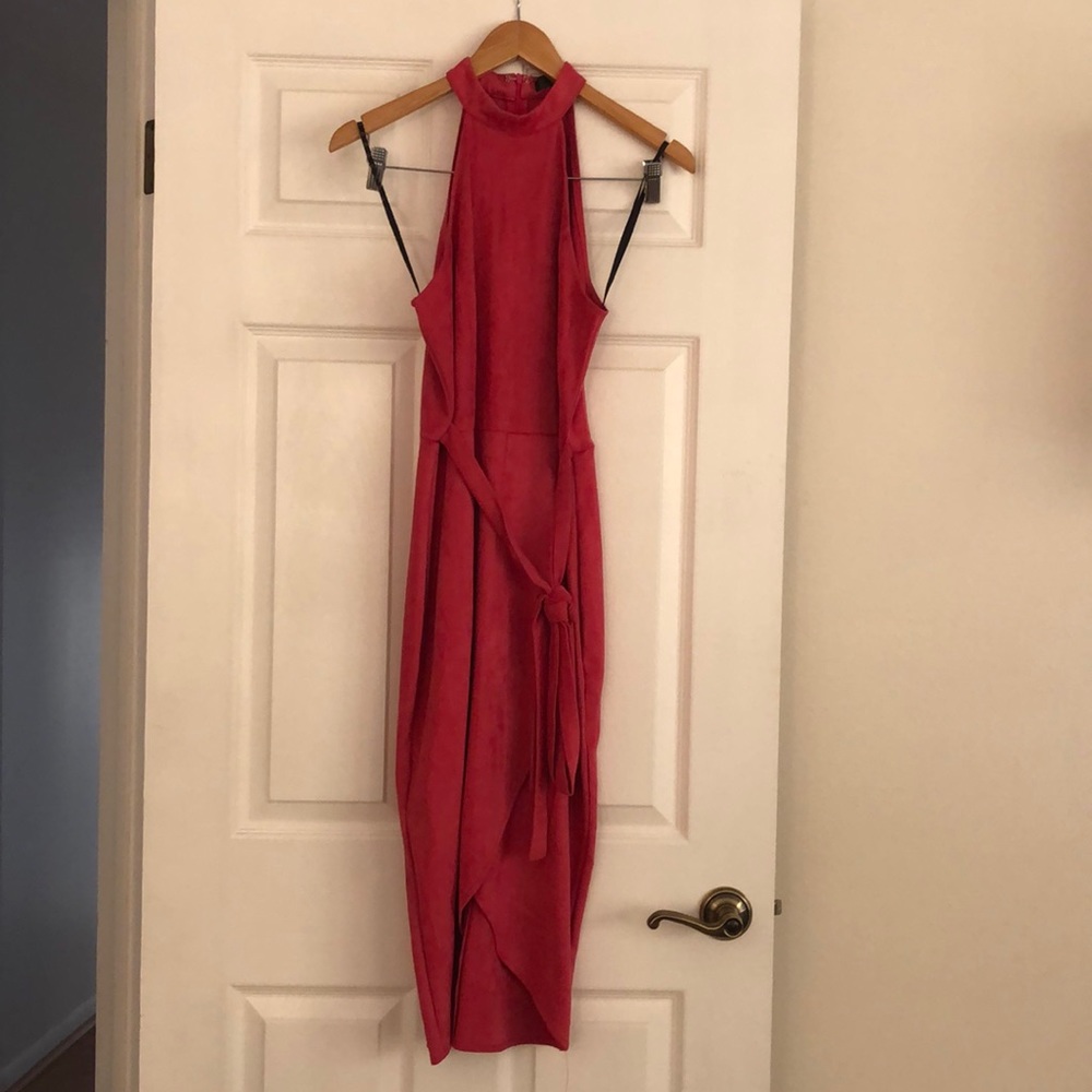 Pink Suede Misguided Dress Halter Neck